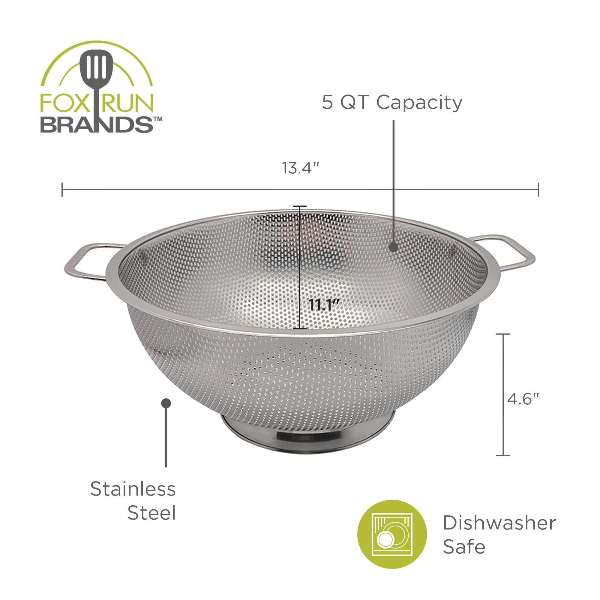 Amazon.com: Fox Run Large Stainless Steel Colander, 5 Quart Pasta